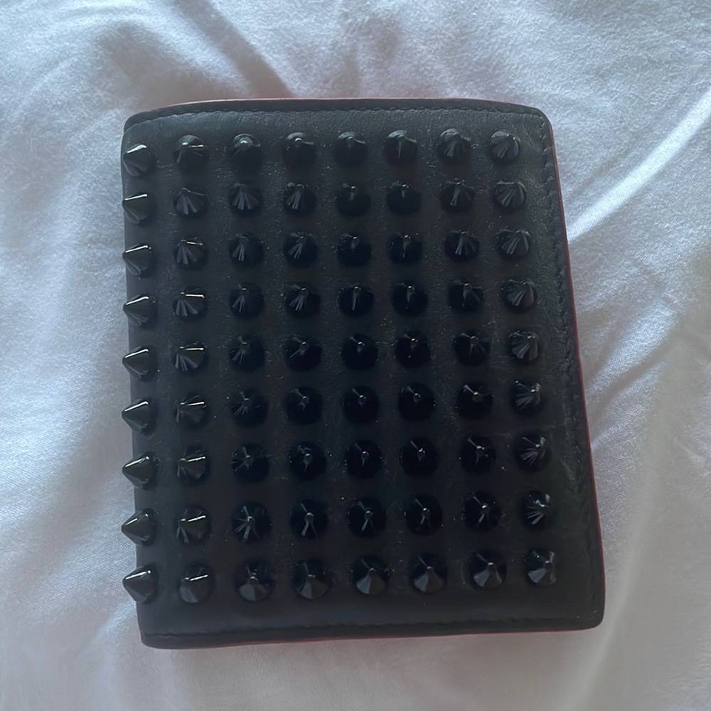 Christian Louboutin leather black flap wallet with spikes